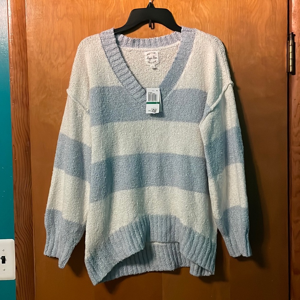 Striped V-Neck Tunic Sweater